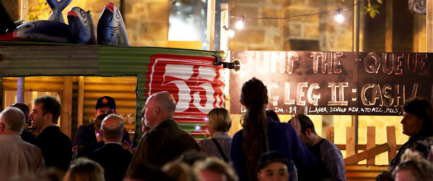 Group of people hanging out at the festival in the centre of Freo